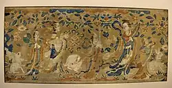 Song dynasty brocade depicting the Moon Goddess Chang'e and Attendants