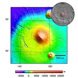 Topography of the Elysium Mons area, from MOLA