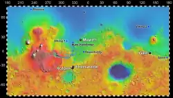 Map of actual (and proposed) rover landing sites including Gale