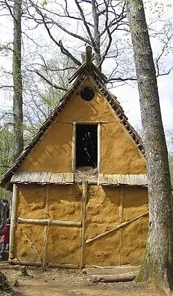 A reconstructed clay house of the high Middle Ages