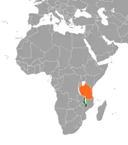 Map indicating locations of Malawi and Tanzania