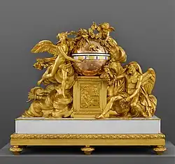 "Triumph of Love over Time" mantel clock; circa 1780–1790; gilt-bronze, marble and enamel; overall: 94 × 104.1 × 31.8&nbsp;cm; Metropolitan Museum of Art