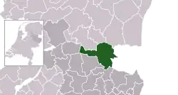 Highlighted position of Hardenberg in a municipal map of Overijssel