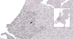 Highlighted position of Gouda in a municipal map of South Holland