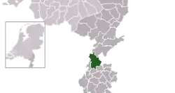 Highlighted position of Sittard-Geleen in a municipal map of Limburg