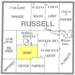 Location of Grant Township in Russell County