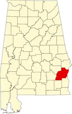 Map of Alabama highlighting Barbour County