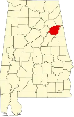Map of Alabama highlighting Calhoun County