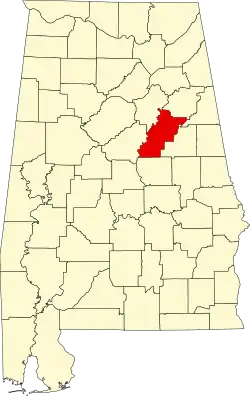 Map of Alabama highlighting Talladega County