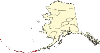 Map of Alaska highlighting Aleutians West Census Area