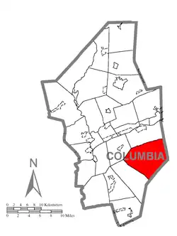 Map of Columbia County, Pennsylvania highlighting Beaver Township