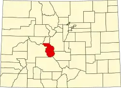 Map of Colorado highlighting Chaffee County