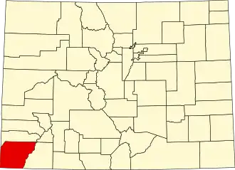 Map of Colorado highlighting Montezuma County