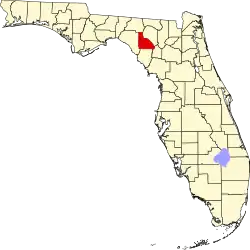 A state map highlighting Lafayette County in the corner part of the state. It is medium in size.