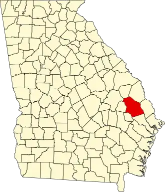 Map of Georgia highlighting Bulloch County
