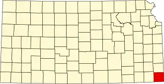 Map of Kansas highlighting Cherokee County