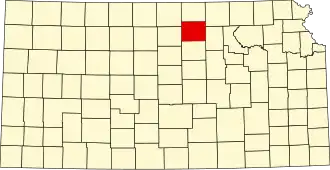 Map of Kansas highlighting Cloud County