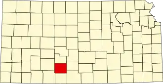 Map of Kansas highlighting Kiowa County