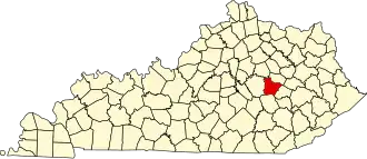 Map of Kentucky highlighting Estill County