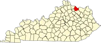 Map of Kentucky highlighting Mason County
