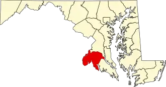 Map of Maryland highlighting Charles County