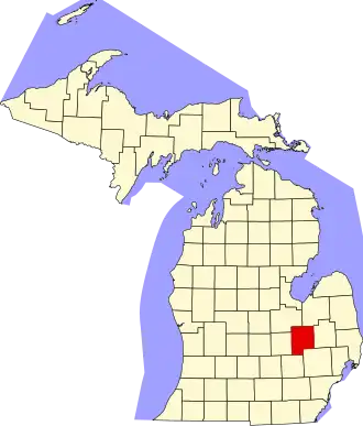 State map highlighting Genesee County
