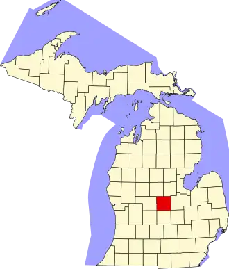 State map highlighting Gratiot County