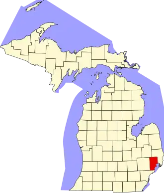 Map of Michigan highlighting Macomb County