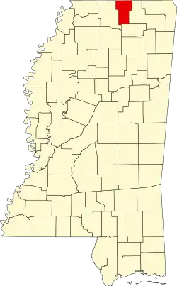 Map of Mississippi highlighting Benton County