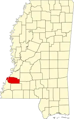 Map of Mississippi highlighting Jefferson County