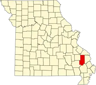Map of Missouri highlighting Bollinger County