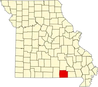 Map of Missouri highlighting Oregon County