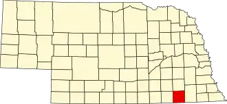 Map of Nebraska highlighting Jefferson County