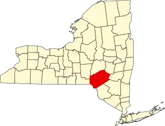 Map of New York highlighting Delaware County