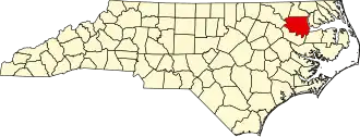 Map of North Carolina highlighting Bertie County