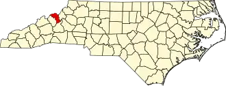Map of North Carolina highlighting Mitchell County