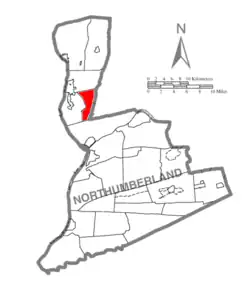Map of Northumberland County, Pennsylvania highlighting East Chillisquaque Township