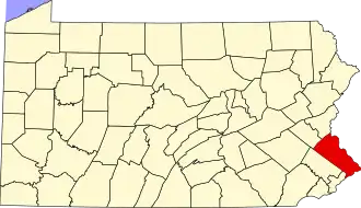 Map of Pennsylvania highlighting Bucks County
