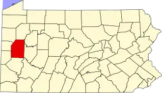 Map of Pennsylvania highlighting Butler County