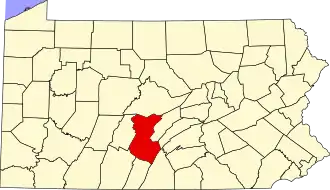 Map of Pennsylvania highlighting Huntingdon County