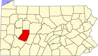 Map of Pennsylvania highlighting Indiana County