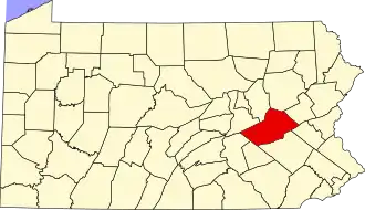 Map of Pennsylvania highlighting Schuylkill County
