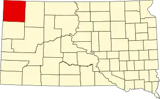 Map of South Dakota highlighting Harding County
