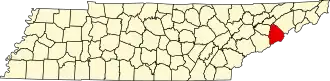 Map of Tennessee highlighting Cocke County