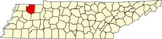State map highlighting Weakley County