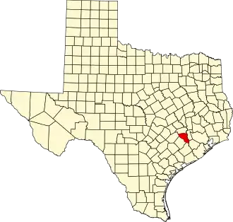 Map of Texas highlighting Austin County