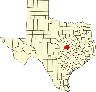 Map of Texas highlighting Bell County