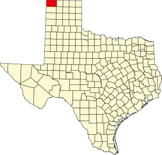 Map of Texas highlighting Dallam County