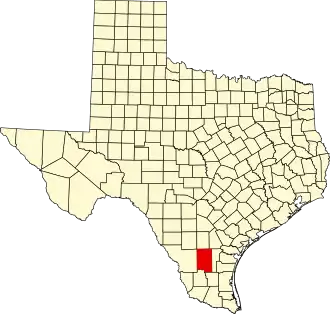 Map of Texas highlighting Duval County