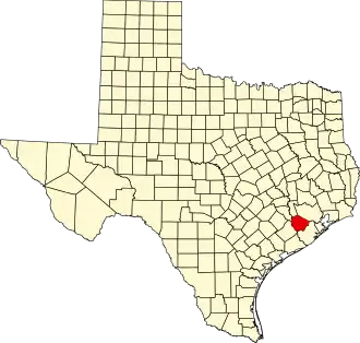 Map of Texas highlighting Fort Bend County